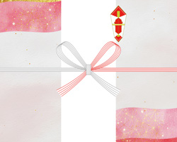 ピンクとゴールド配色の和紙デザインでまとめた、可愛いお歳暮向けの無料のし紙テンプレート