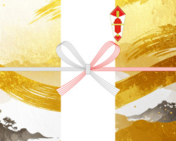 金色を基調にした和風デザインで、日本の景色を描いた豪華なお歳暮向け無料のし紙テンプレート