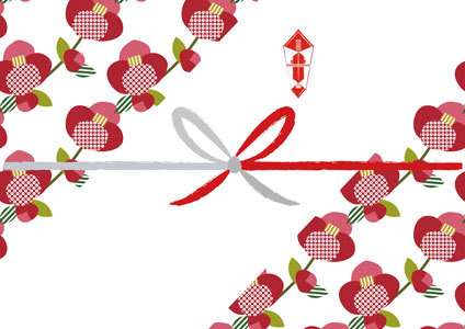 椿の花を描いた和風デザインの熨斗紙テンプレート