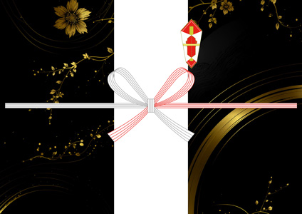 黒と金の和柄に花を合わせた、豪華なイメージのお歳暮向け無料のし紙テンプレート