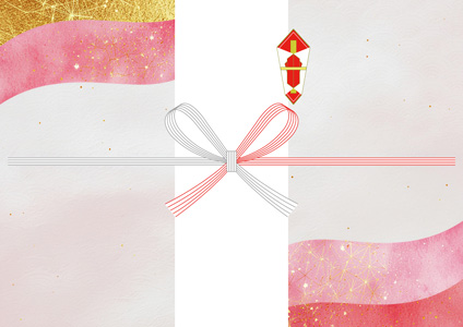 ピンクとゴールド配色の和紙デザインでまとめた、可愛いお歳暮向けの無料のし紙テンプレート