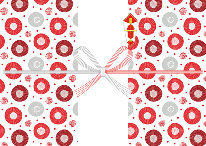 紅白カラーでまとめた、和傘モチーフの丸文様が可愛いお歳暮向け無料のし紙テンプレート