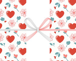 ハートと桜の花びらのパターンイラストを描いた、バレンタインデーの無料のし紙テンプレート