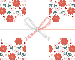 花柄模様に小さめハートを散りばめた、バレンタインデーの無料のし紙テンプレート