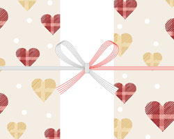 ベージュ背景にタータンチェックのハートを描いた、バレンタインデーの無料のし紙テンプレート