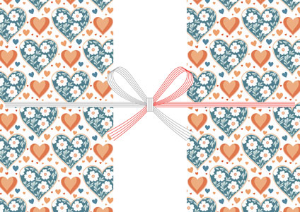 花柄ハートを敷き詰めた、可愛く品のあるデザインのバレンタインデーの無料のし紙テンプレート