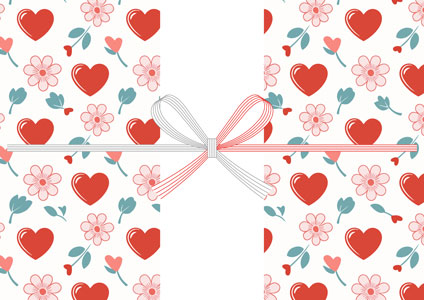 ハートと桜の花びらのパターンイラストを描いた、バレンタインデーの無料のし紙テンプレート