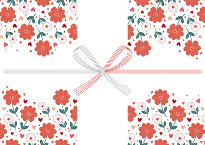花柄模様に小さめハートを散りばめた、バレンタインデーの無料のし紙テンプレート