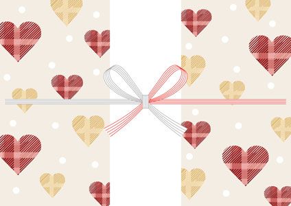 ベージュ背景にタータンチェックのハートを描いた、バレンタインデーの無料のし紙テンプレート