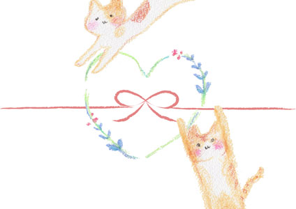 猫とハートのリースを描いたバレンタイン熨斗紙