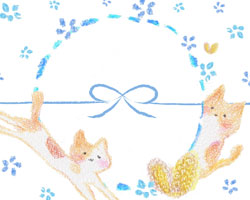二匹の猫と小花柄の可愛いデザインの熨斗紙