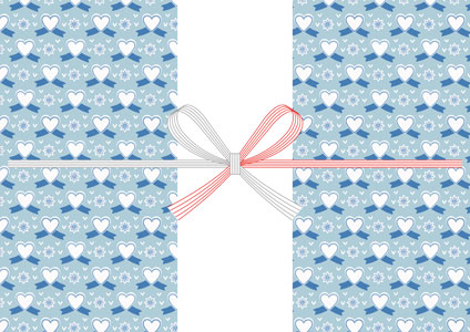 リボン付きハートを敷き詰めた、可愛いパターンデザインのホワイトデー用の無料のし紙テンプレート