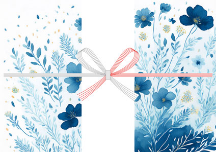 ブルーを基調に水彩で花のイラストを描いた、透明感のある大人デザインのホワイトデーの無料のし紙テンプレート