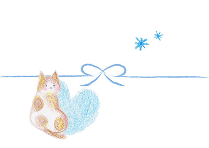 猫と水色ハートのイラスト入りホワイトデー熨斗紙