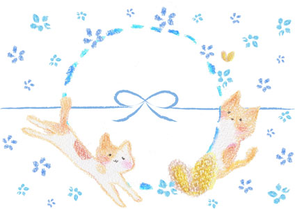 二匹の猫と小花柄を描いたホワイトデー熨斗紙