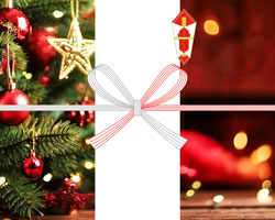 赤と金のオーナメントが煌めくクリスマスのし紙テンプレート
