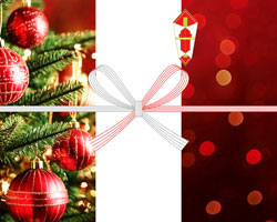 赤いオーナメントがきらめく華やかなクリスマスのし紙テンプレート