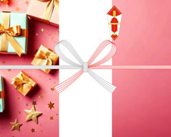 ピンクとゴールドのプレゼントが華やかなクリスマス無料のし紙テンプレート