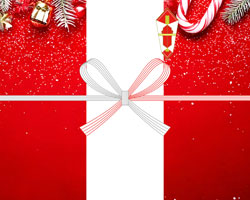 赤背景にクリスマス飾りを散りばめたクリスマスの無料のし紙テンプレート