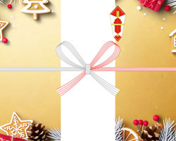 オーナメントと松ぼっくりを飾った、上品で温かみのあるクリスマス無料のし紙テンプレート