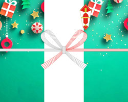 鮮やかなグリーンに吊り下げオーナメントが映えるクリスマス無料のし紙テンプレート