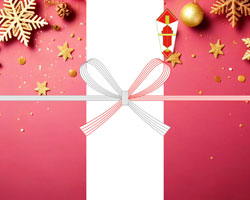 ピンクグラデーションにゴールドの雪と星がきらめく、豪華なクリスマス無料のし紙テンプレート