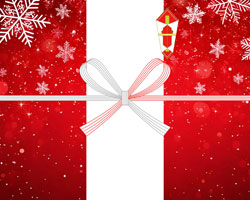 赤いグラデーションに雪の結晶が舞う、クリスマス感MAXの無料のし紙テンプレート