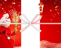 サンタ姿の雪だるまが可愛い、にぎやかなクリスマスの無料のし紙テンプレート