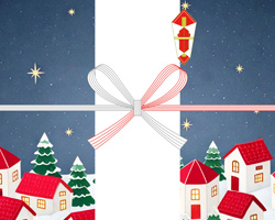 雪景色の家並みとキラキラ星空が広がる、クリスマス向けの無料のし紙テンプレート