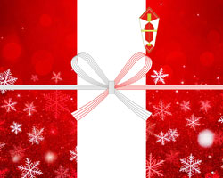 赤背景に雪の結晶が輝くクリスマスの無料熨斗紙テンプレート