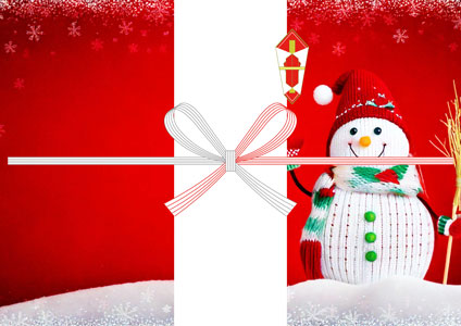 ニット帽の雪だるまが微笑む、明るくポップな雰囲気のクリスマス無料のし紙テンプレート