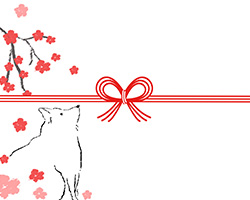 梅の花と犬のイラストを描いた戌年の熨斗紙