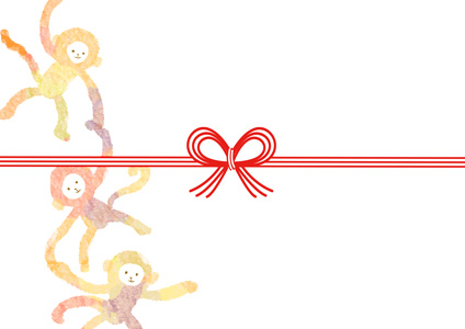 手を繋いだ猿を描いた、申年の熨斗紙テンプレート