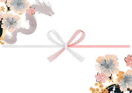 桜の花と龍のシルエットを描いた辰年の熨斗紙テンプレート