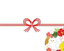 鶏の親子とお正月飾りを描いた熨斗紙テンプレート
