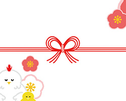 鶏の親子と梅の花を描いた酉年の熨斗紙
