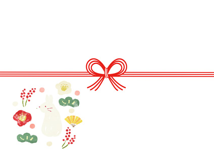 ウサギと正月飾りのイラストを描いた熨斗紙テンプレート