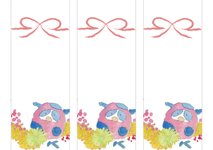 だるま牛と菊の花を描いた短冊熨斗紙のテンプレート