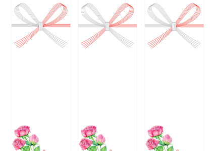 水彩でバラの花束のイラストを描いた短冊熨斗紙のテンプレート