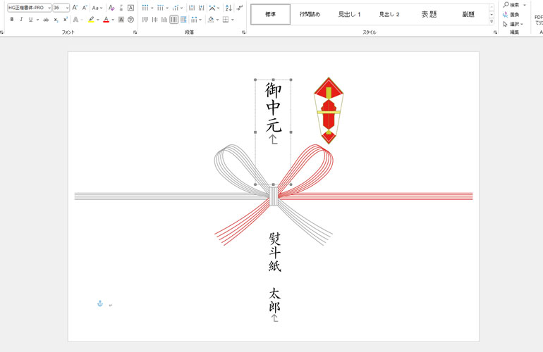 熨斗紙の表書きについての説明図